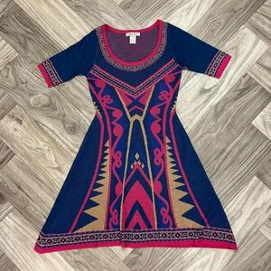 Flying Tomato Knit Tribal Pattern Pink and Navy Dress